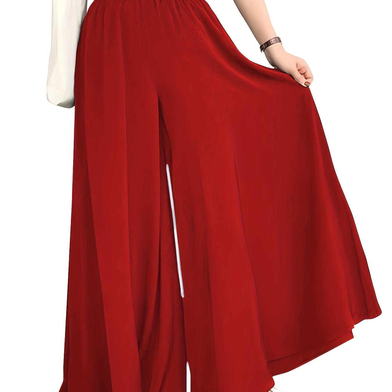 Plus Size Wide Leg Pants for Spring and Summer Solid Ruched Elastic Waist