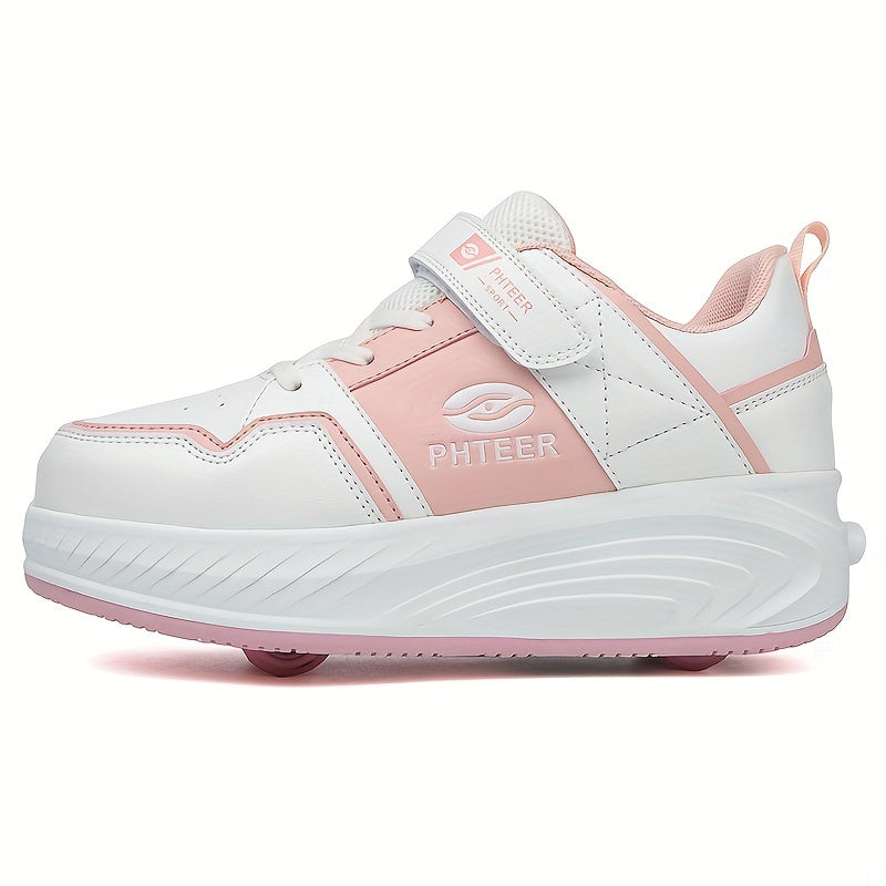 Girls Low Top Skate Shoes with Wear-Resistant Anti-Slip Wheels for Indoor Outdoor All-Season