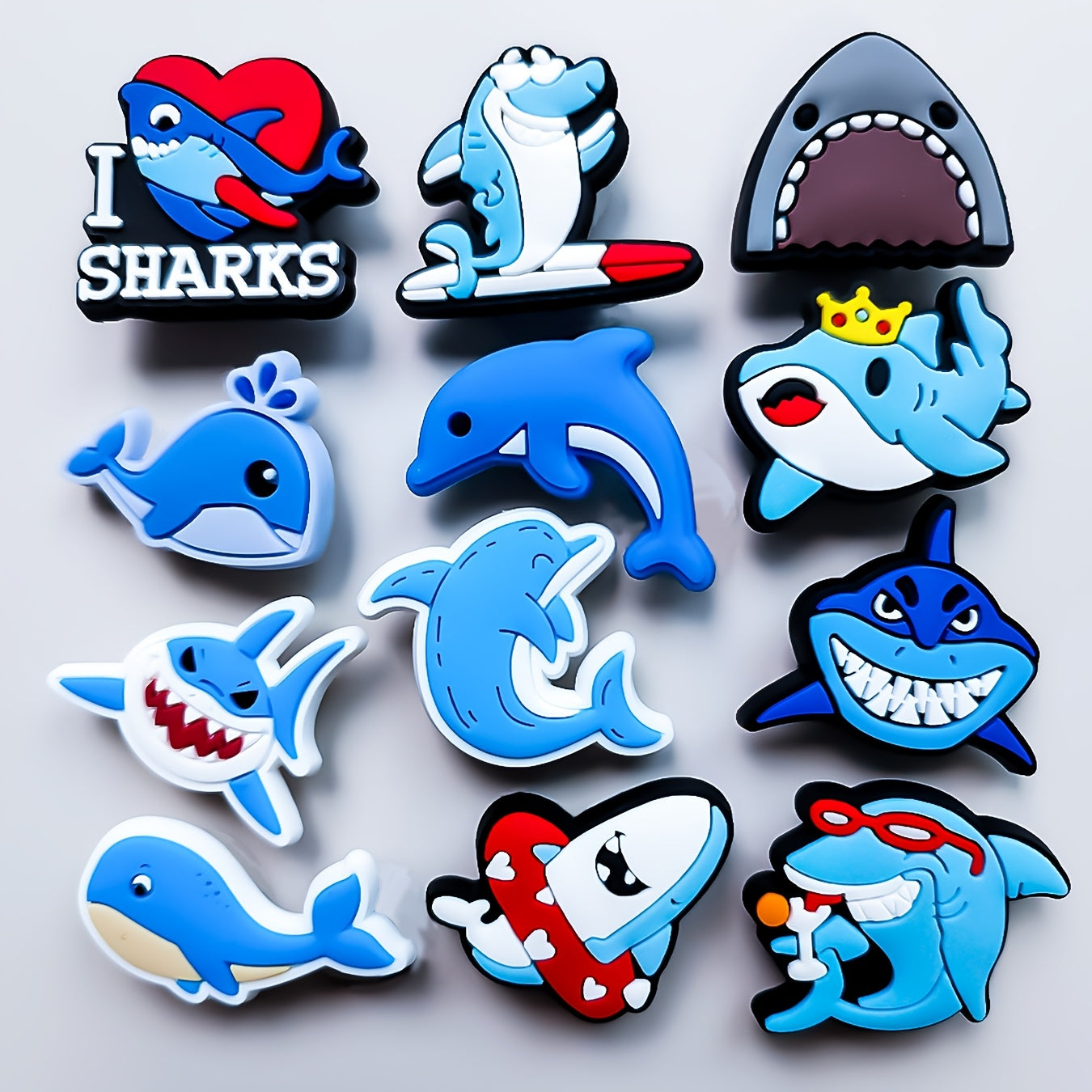12 pcs Cute Shark PVC Charm Set Detachable Accessories for Kids and Teens