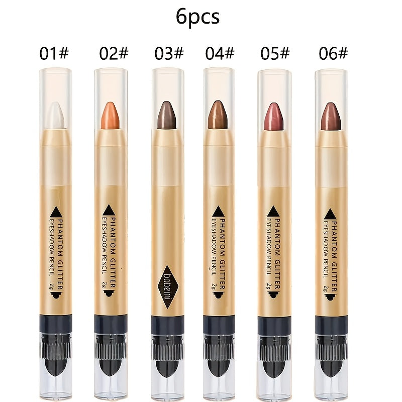 6pcs Colorful Pearlescent Eyeshadow Sticks Water-Resistant Long-Lasting