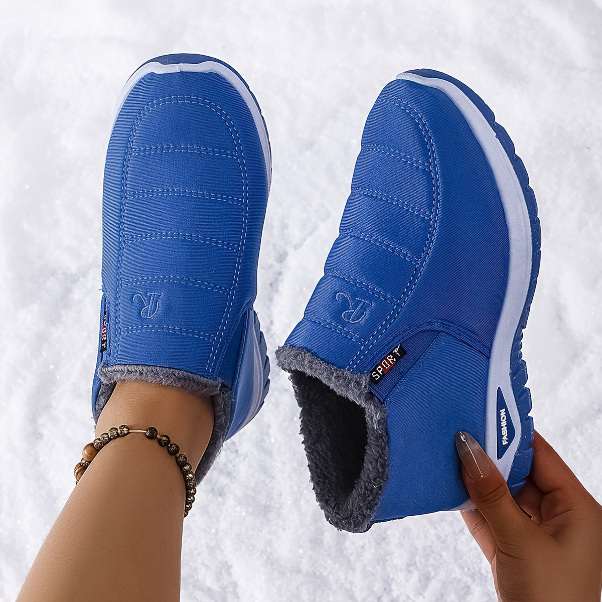 Women's Fleece-Lined Ankle Boots Lightweight Winter Hiking Shoes Black