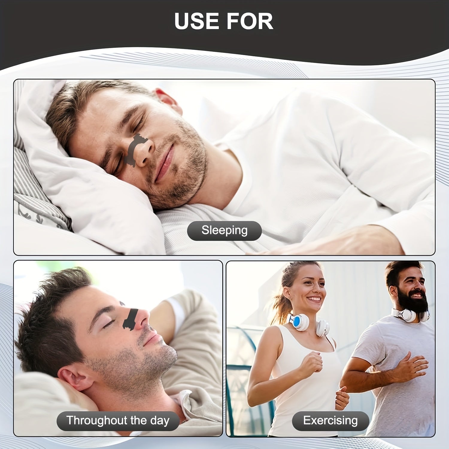 Black Bamboo Charcoal Fiber Nasal Strips Pack of 50 Breathable Reusable Sleep Aid