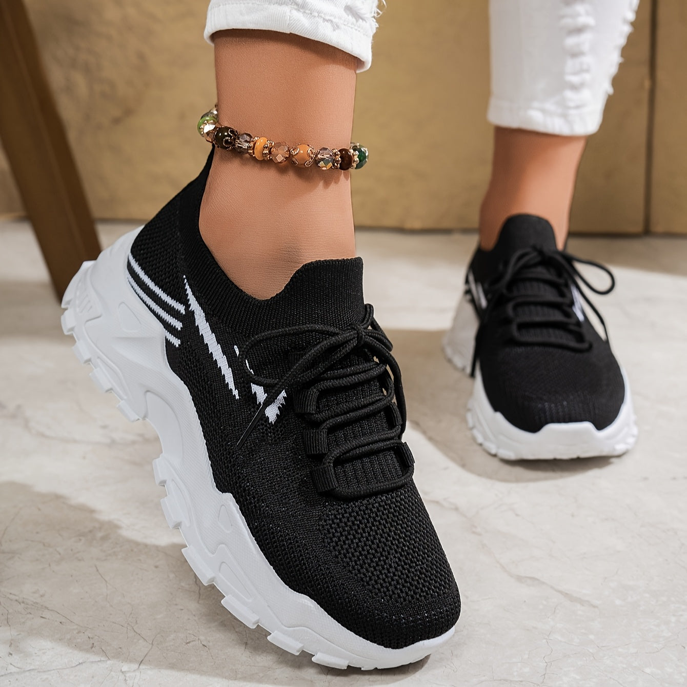 Women's Knitted Outdoor Running Shoes for Walking and Exercise