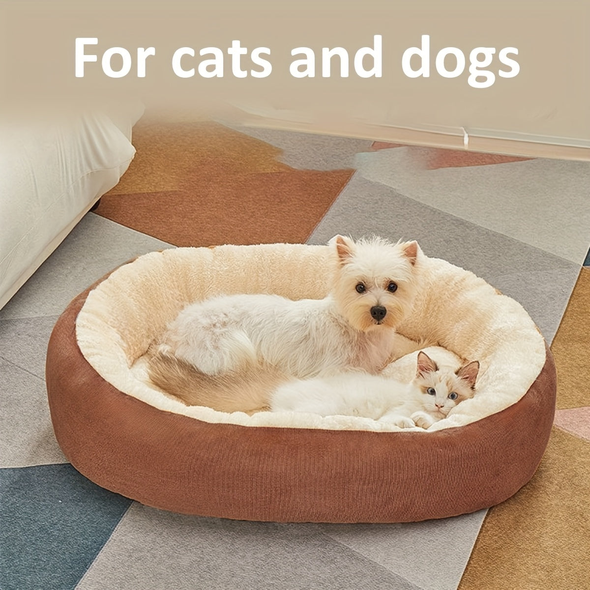 Oval Pet Bed for Small to Medium Dogs Plush Polypropylene Non-Assembled
