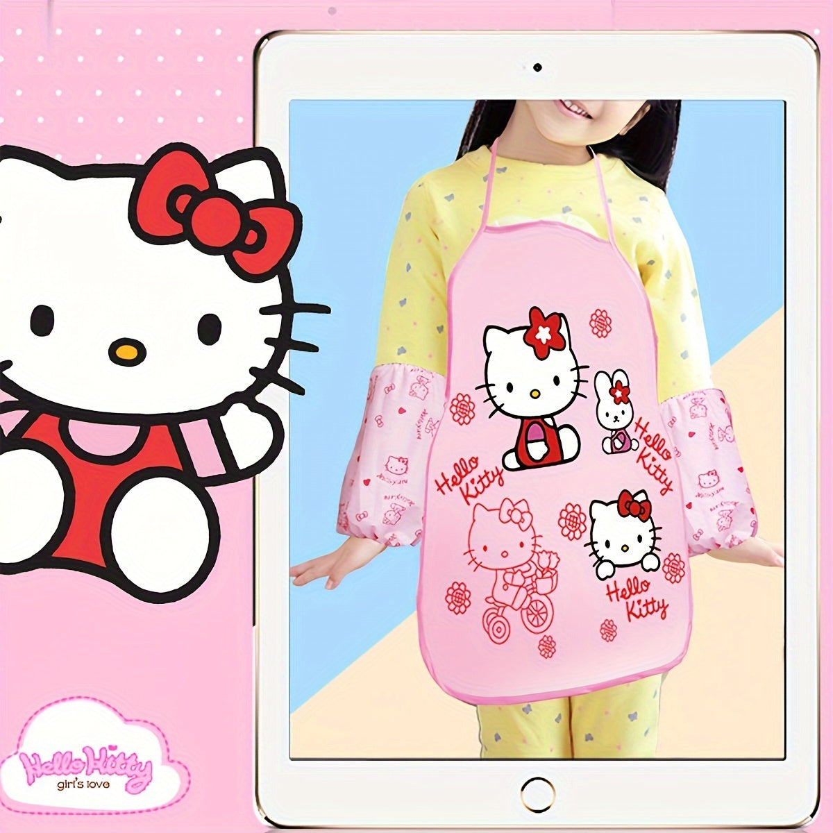 Children's Hello Kitty Printed Apron Sleeve Cover for Kids Kitchen Cooking and Art