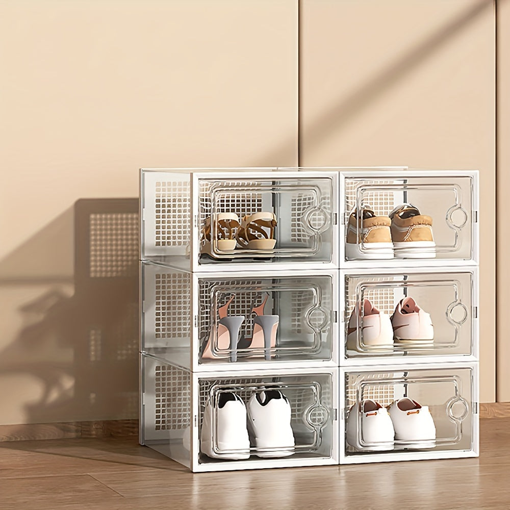 Set of 6 or 12 Clear Plastic Shoe Storage Boxes Dustproof Stackable Foldable