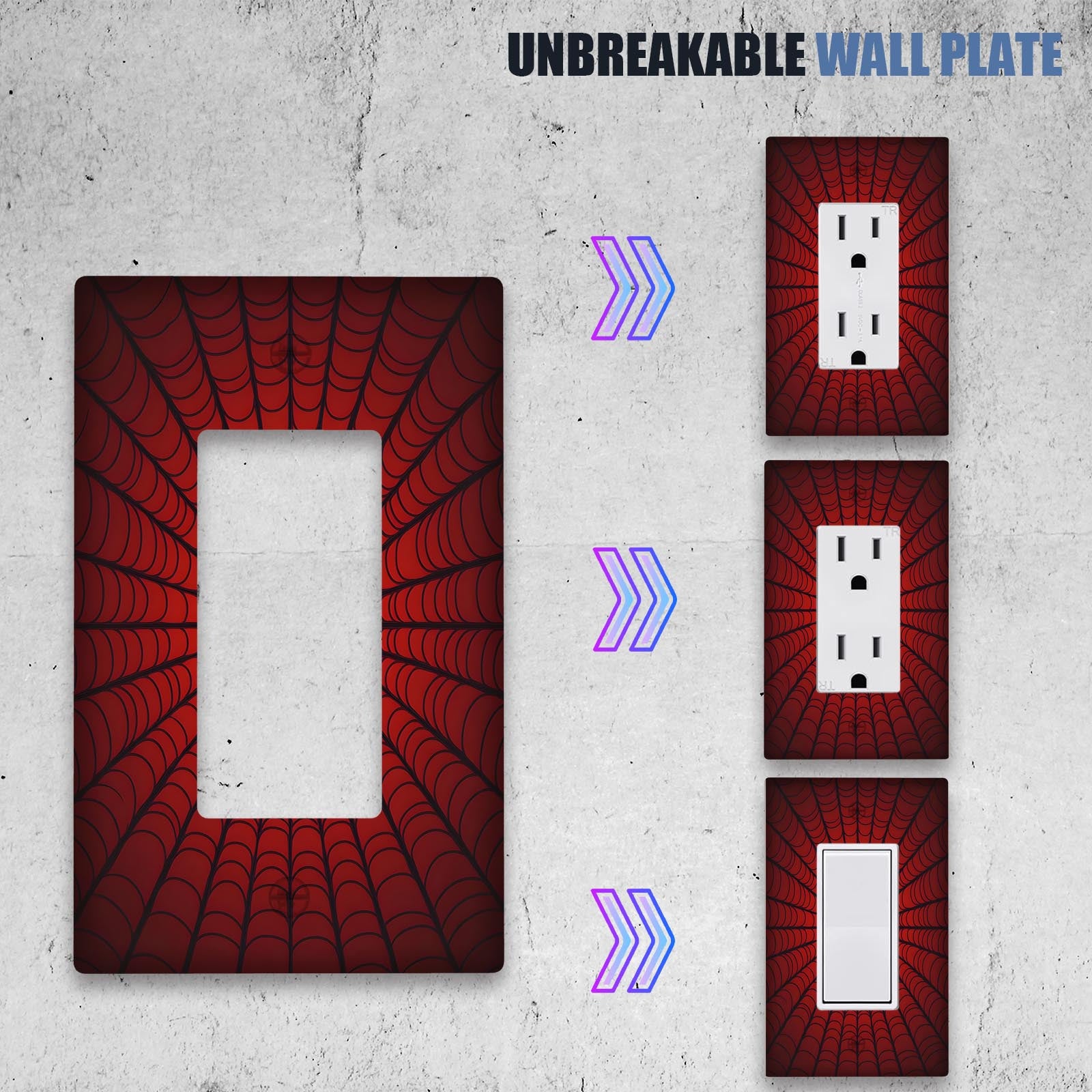 "O'rgimchak to'ri dizayni yengil, kalit qopqog'i uchun, simlar kerak emas, o'rnatish oson, qizil va qora ranglarda mavjud, hammom, yotoqxona, yashash xonasi bezatish uchun 1-gang yoki 2-gang o'lchamlarida."