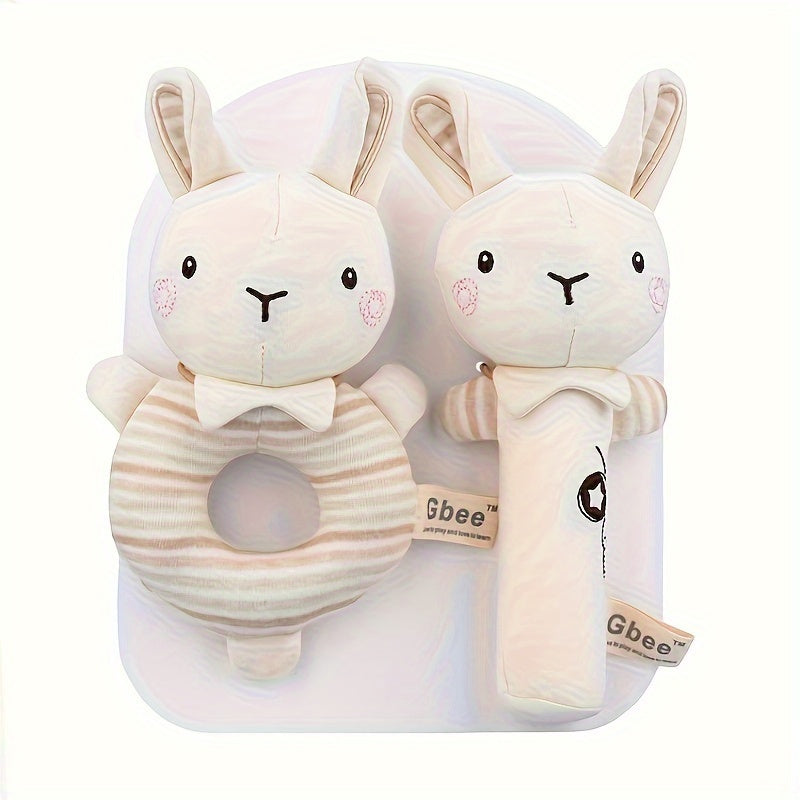 2 ta paxta rattles to'plami, 0-1 yoshdagi bolalar uchun yumshoq tutqichli o'yinchoqlar, shirin qo'ng'iroq ovozlari bilan, bej rangda - chaqaloqlar uchun mukammal qulay o'yin do'stlari