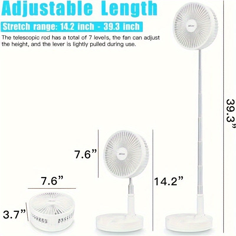 Portable Plastic Fan with Adjustable Height, 4 Speeds, Oscillating, USB Rechargeable