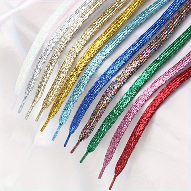 Unisex Iridescent Glitter Laces Flat Shoe Strings for Sneakers and Canvas