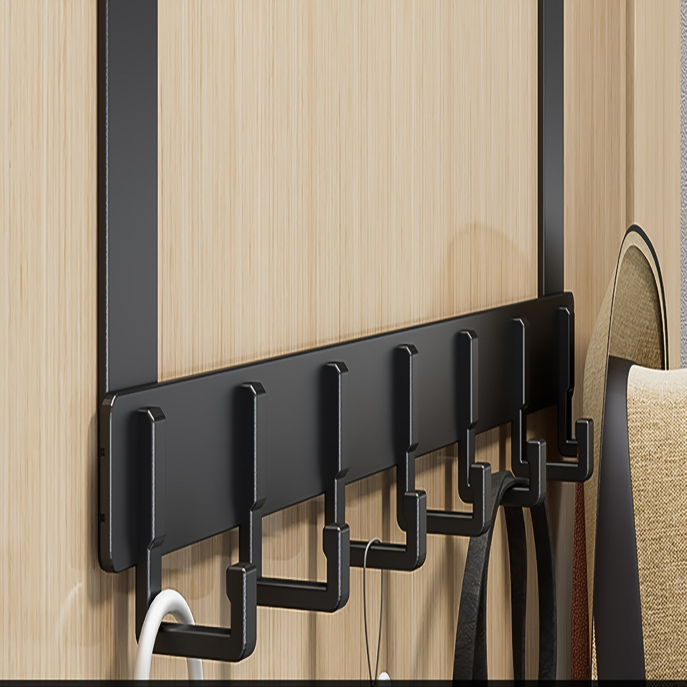 Estante trasero para puerta de aluminio con 6 ganchos para organización de ropa en la entrada