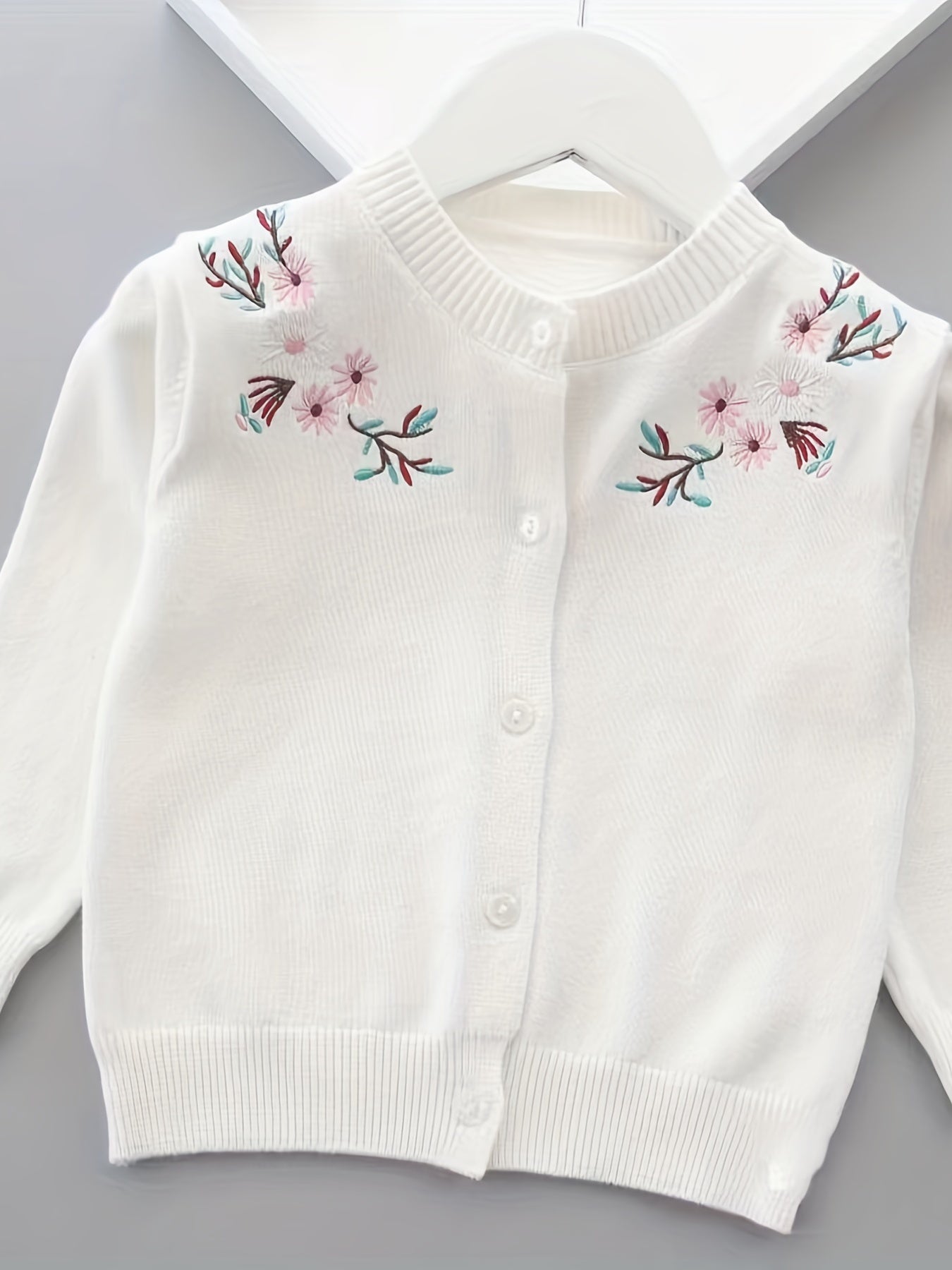 Girls Floral Knitted Cardigan for Little Girls Spring Autumn Cotton Long Sleeve