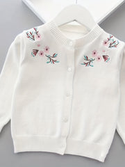 Girls Floral Knitted Cardigan for Little Girls Spring Autumn Cotton Long Sleeve