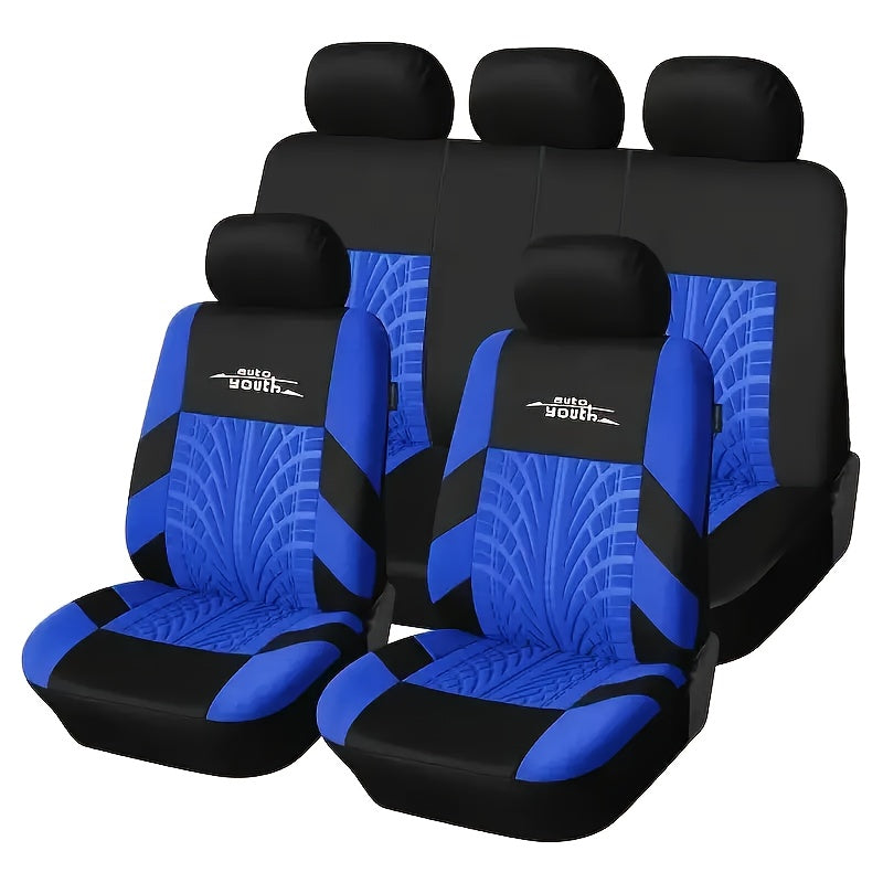 Durable Polyester Car Seat Covers for 5-Seater Vehicles with Red/Black or Blue/Black Patterns