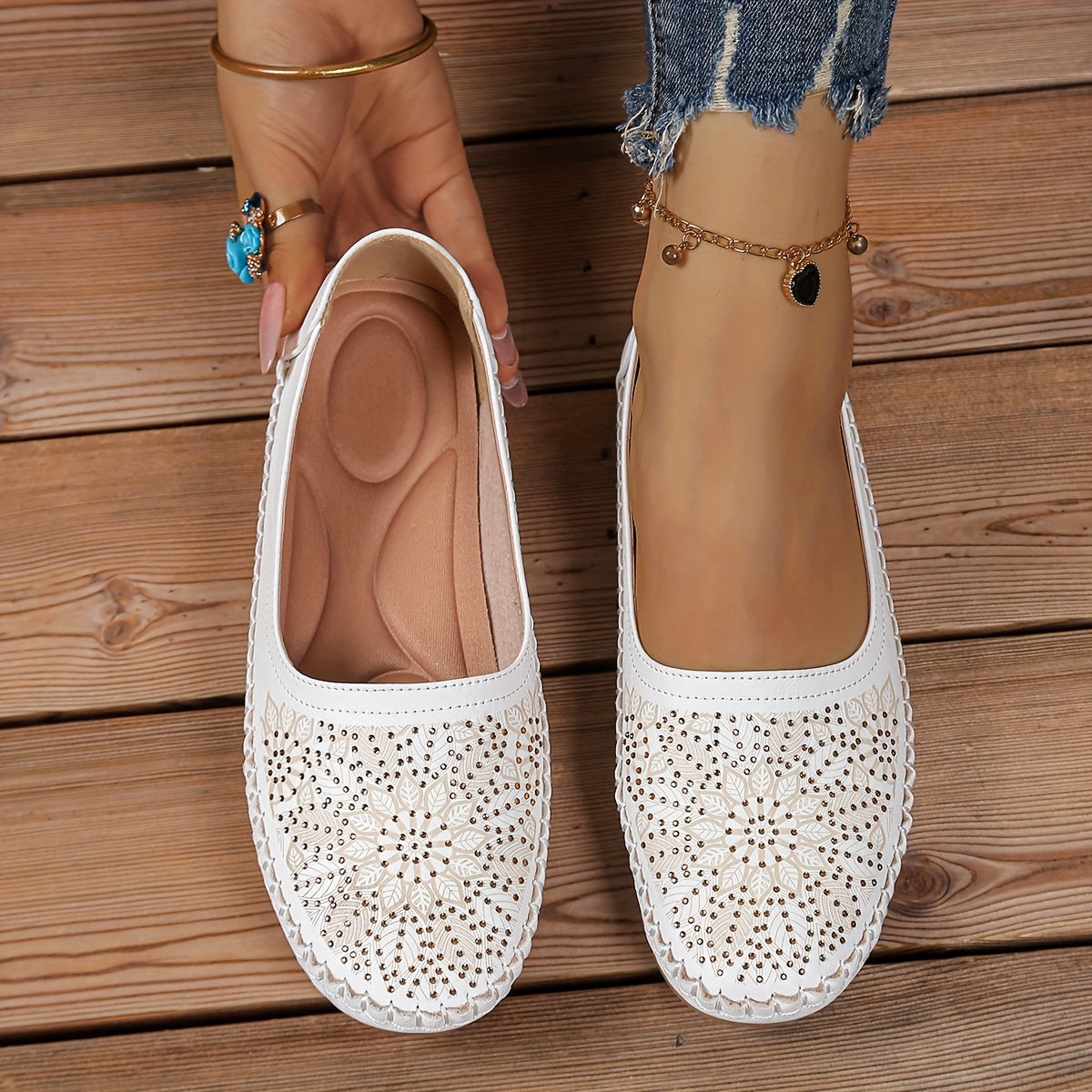 Women's Leather-Embroidered Slip-On Penny Loafers Flat Shoes