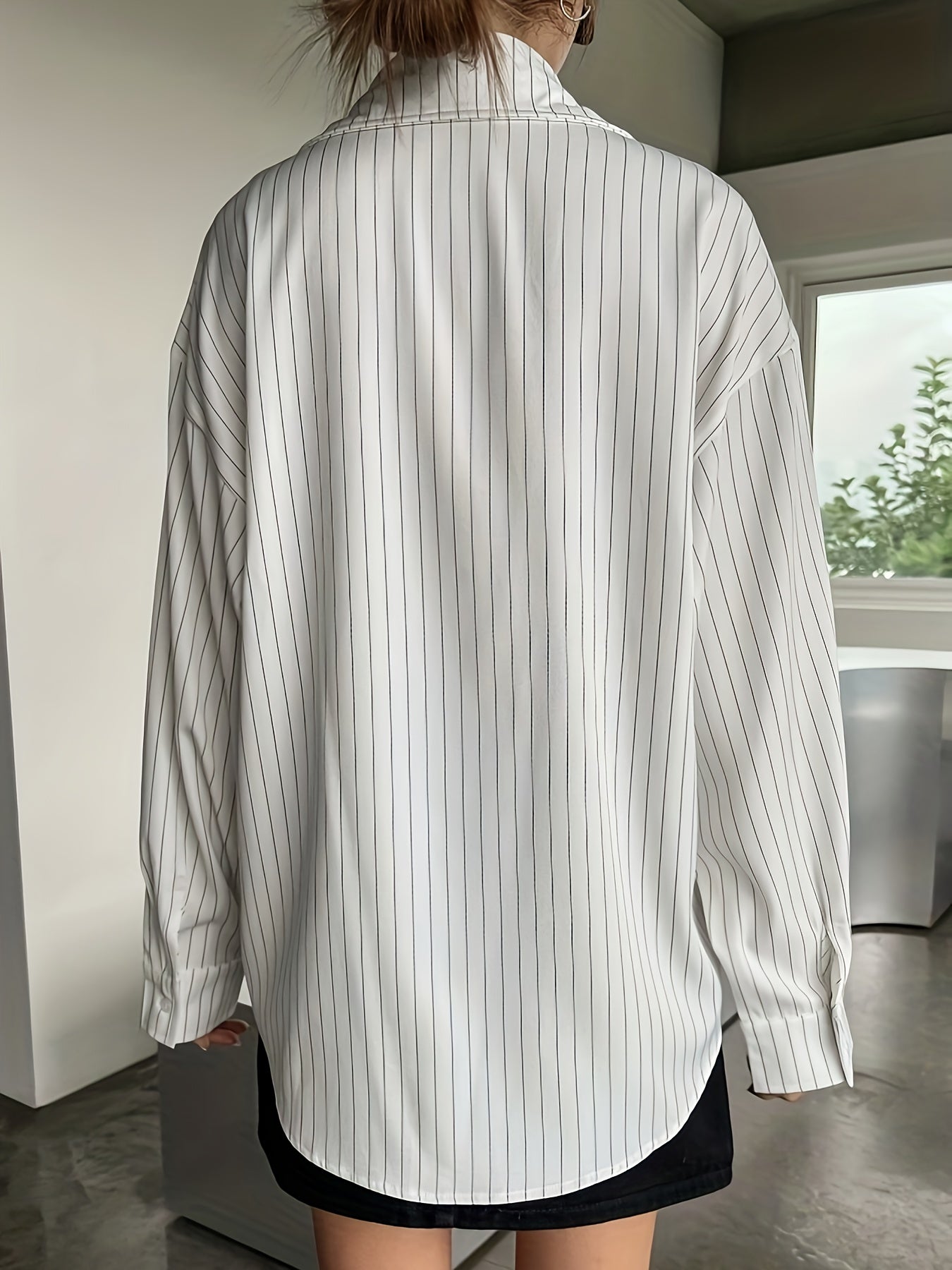 Women's Striped Drop Shoulder Shirt Long Sleeve Polyester Casual Wear for Spring Summer Fall