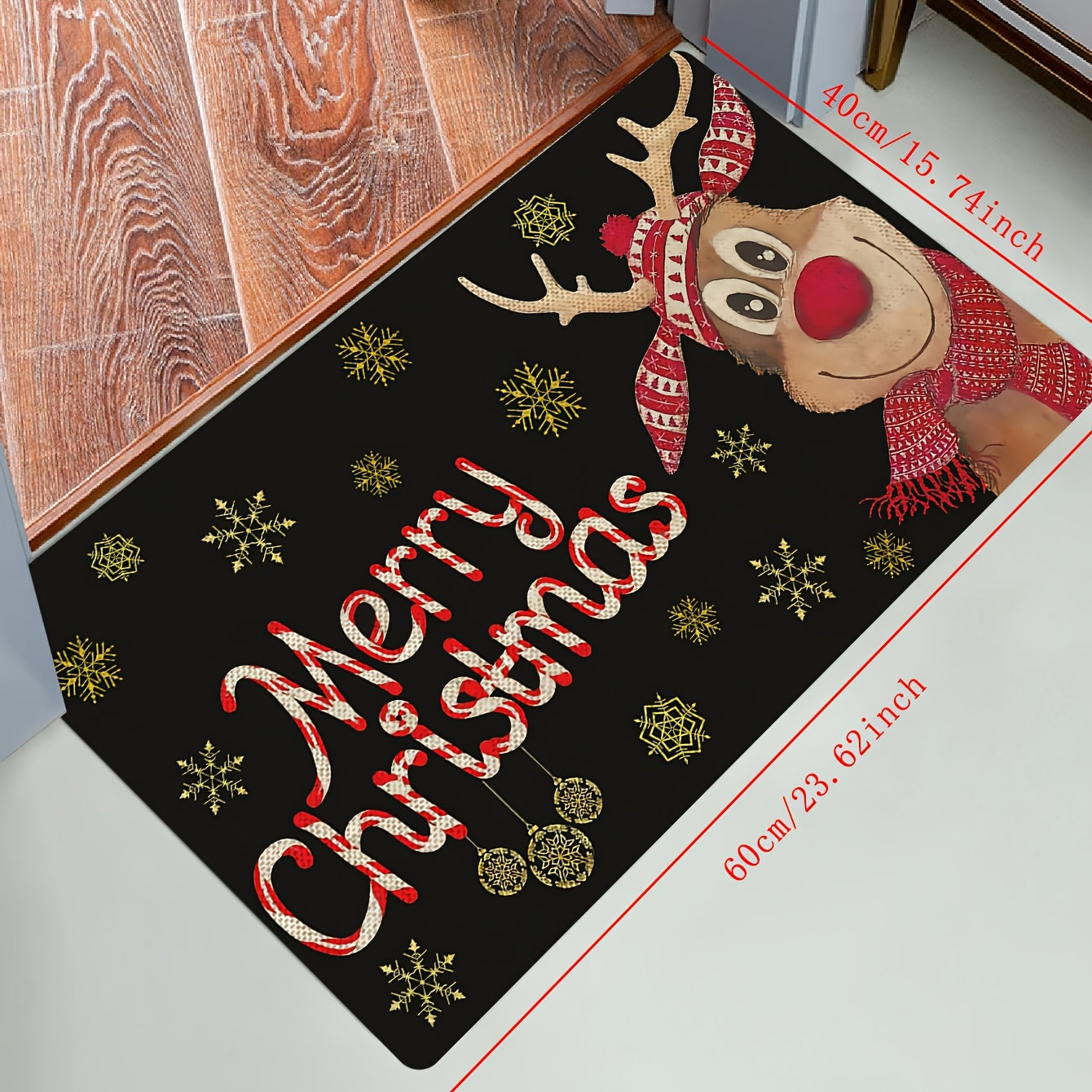 Reindeer Christmas Doormat Indoor Outdoor Welcome Mat Stain-Resistant Polyester