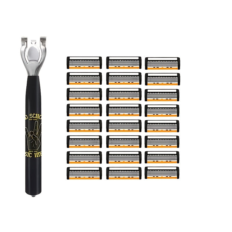 Men's Safety Razor with Curved Blades, Metal Handle for Beard and Mustache Shaving