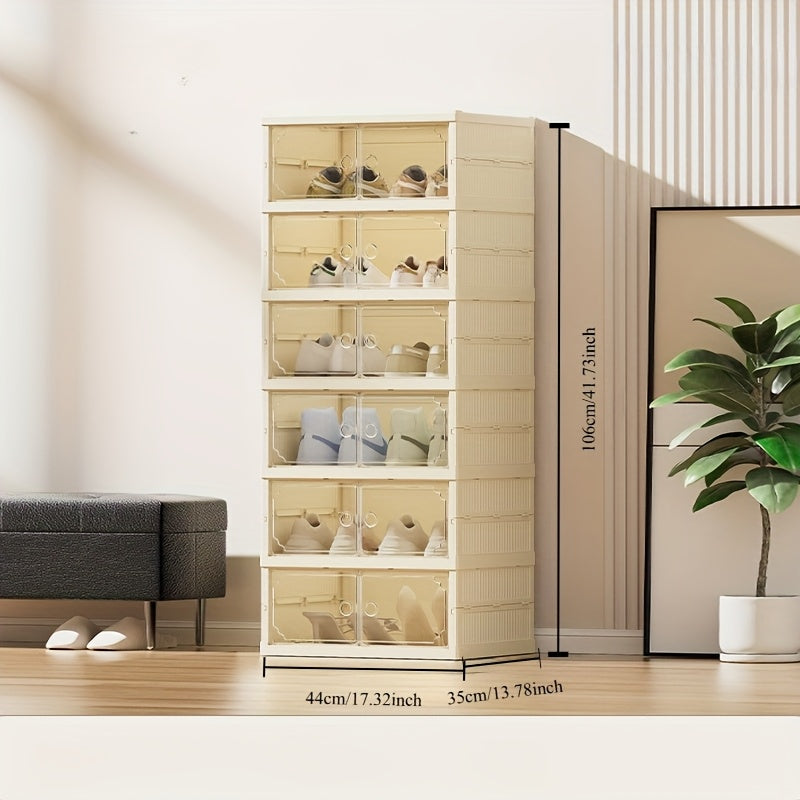 Organizador de almacenamiento de zapatos plegable con puertas transparentes, armario de varias capas para dormitorio, pasillo, baño y oficina