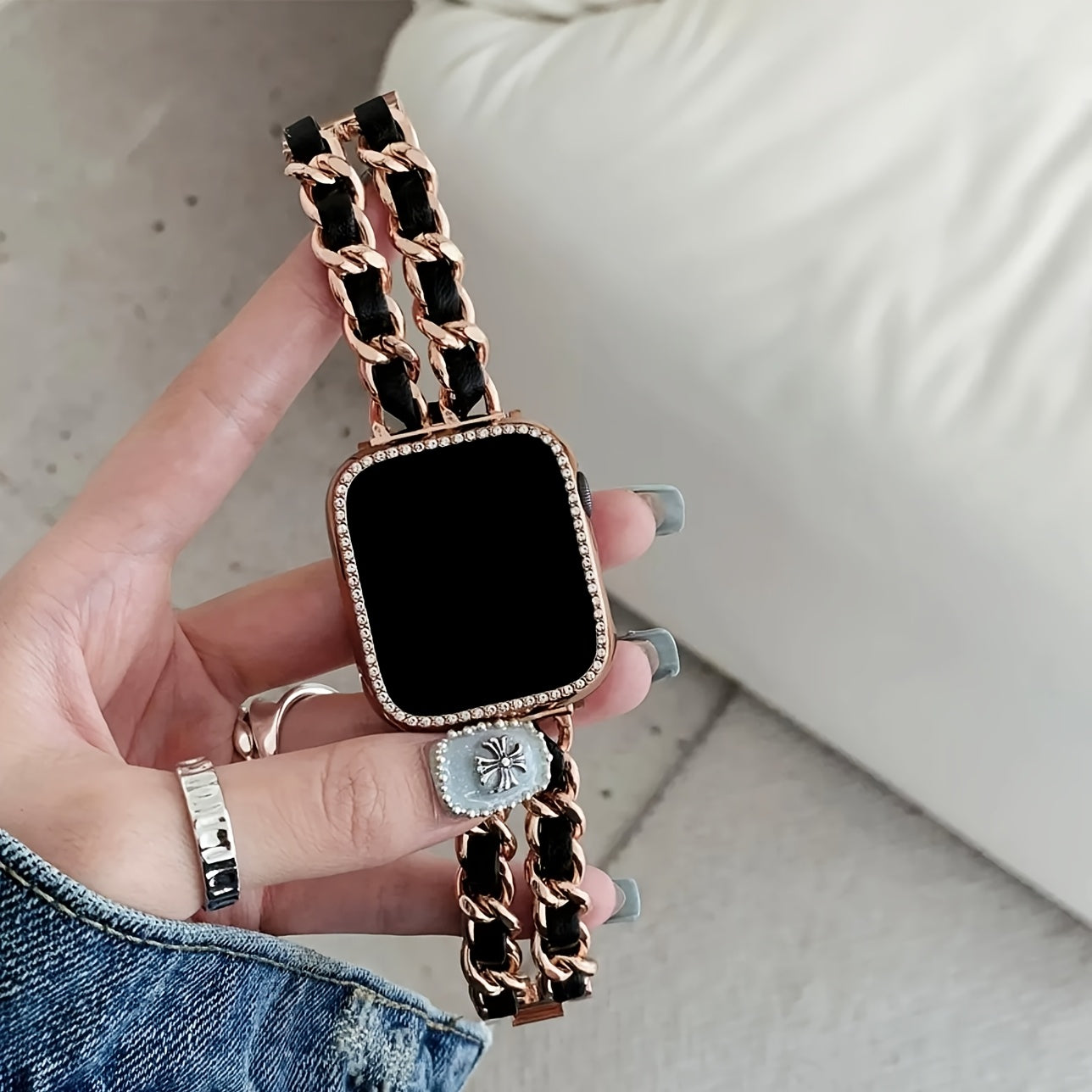 Small Metal Stitched Watch Band Compatible with Apple Watch 38mm 40mm 41mm 42mm 44mm 45mm 46mm 49mm