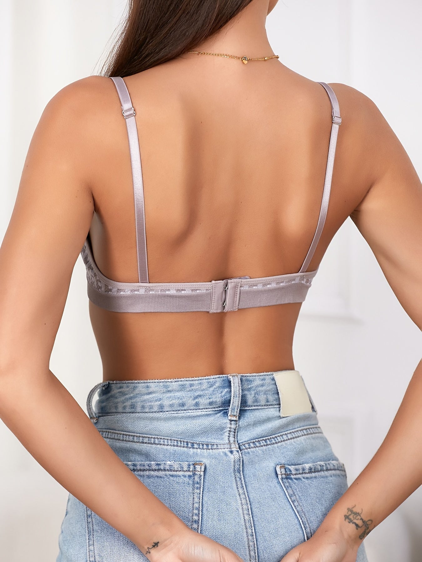 Purple Plaid Bralette with Adjustable Back Hooks No Padding High Support Casual Wear