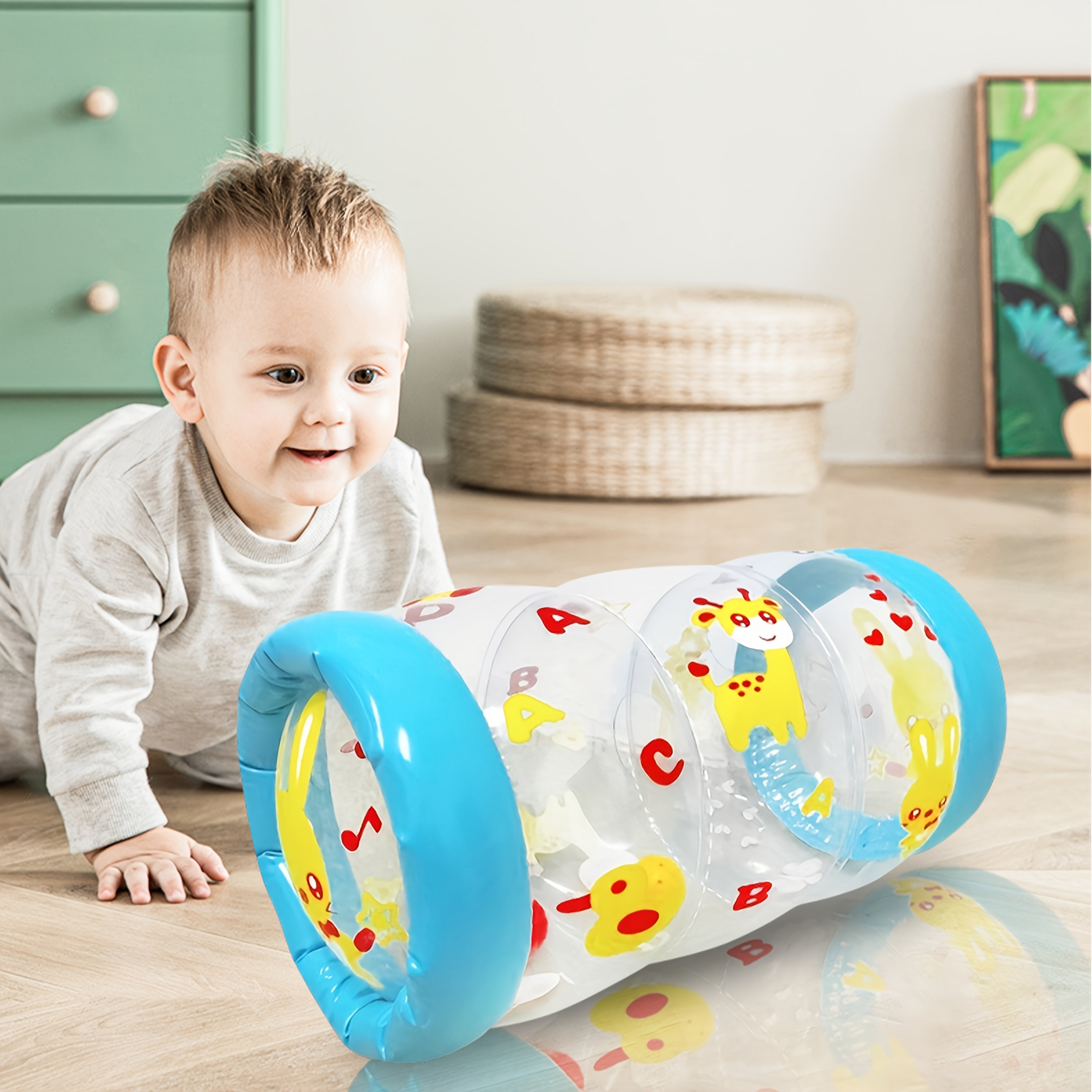 Baby Crawling Toy with Rattle and Ball Animal Design for Motor Skill Development