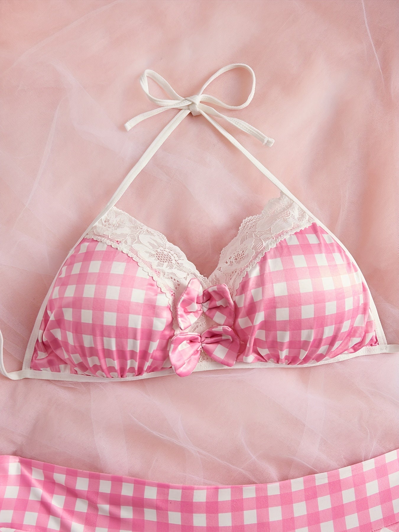 Plaid Maid Outfit with Ribbon Bow and Sexy Lingerie for Women