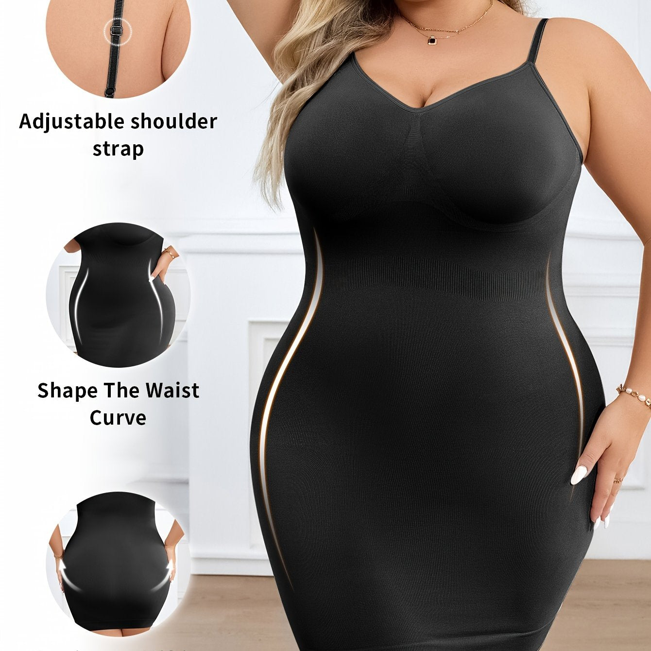 Ropa interior moldeadora sin costuras de talla grande con control de barriga y sujetador incorporado, tirantes ajustables
