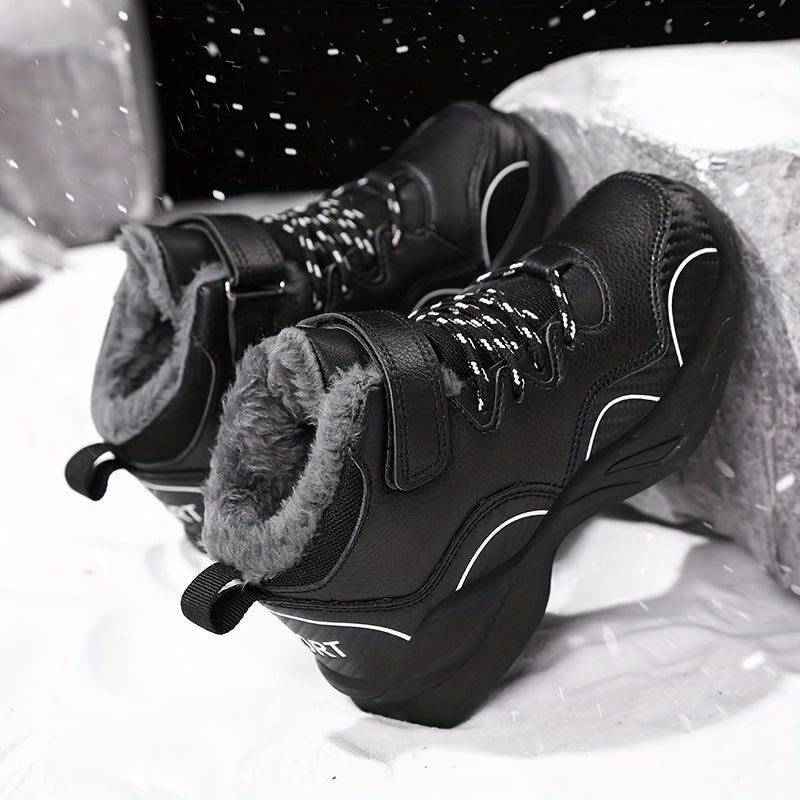 Kids Winter Basketball Sneakers High-Top Fleece-Lined Non-Slip Casual Outdoor Black White