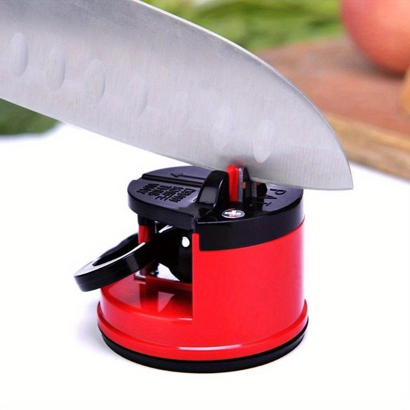 Portable suction cup knife sharpener for quick sharpening of chef's knives and more
