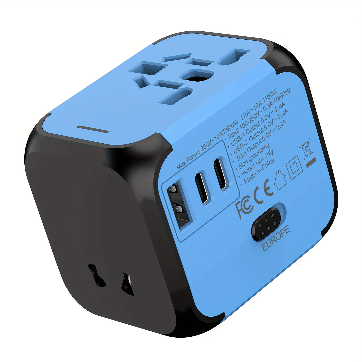 2500W Universal Travel Power Adapter with International Conversion Plug for US UK EU AU Outlets