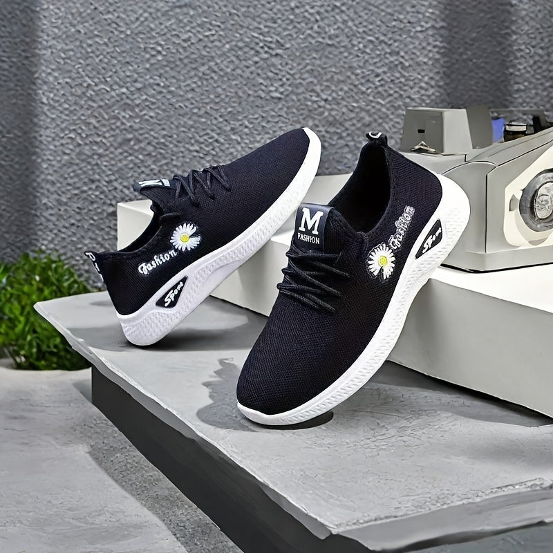 Women’s Breathable Fabric Sneakers with EVA Sole Black and White Lightweight Walking Shoes