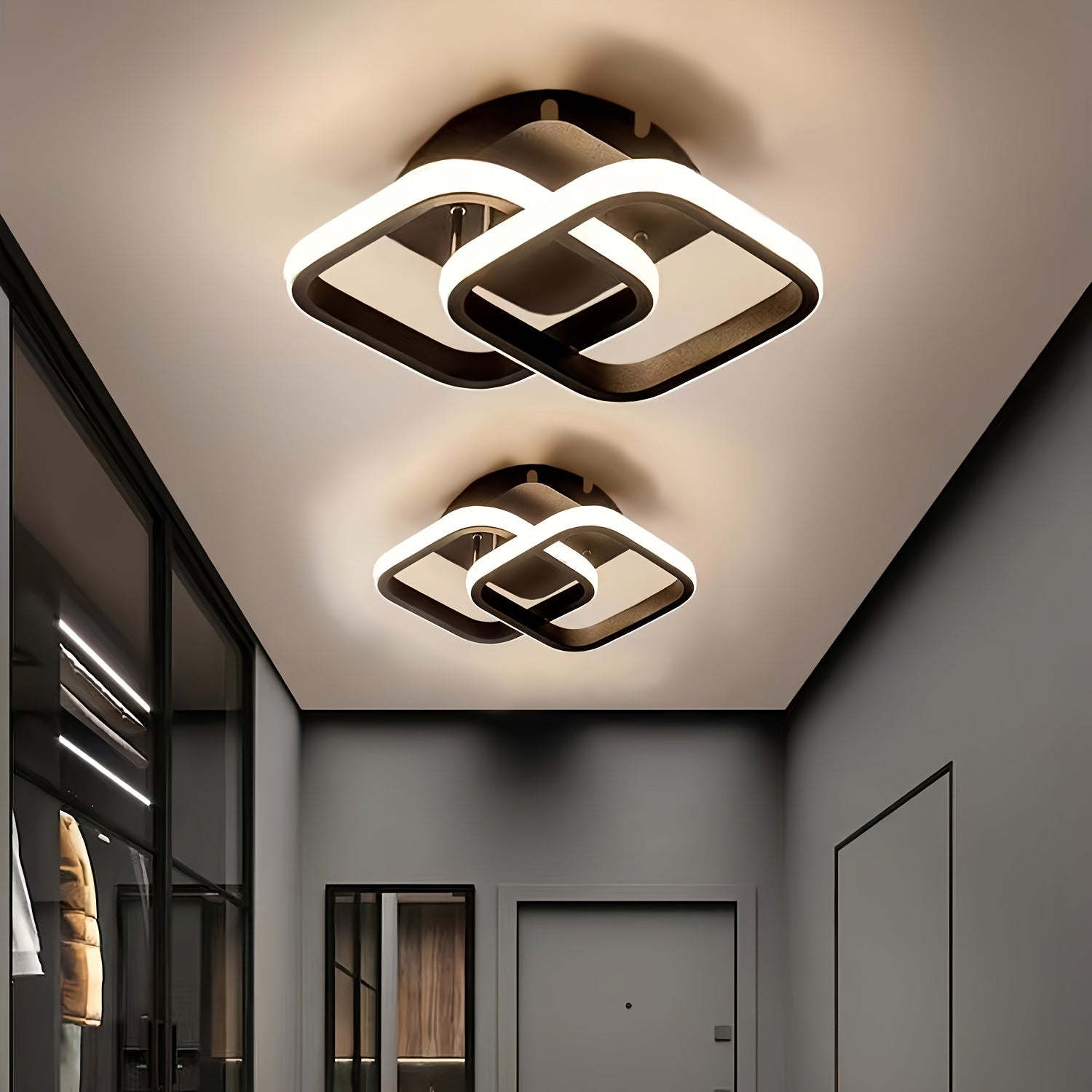 Square LED Ceiling Light with Polished Metal and Silicone Shade for Living Rooms and Corridors