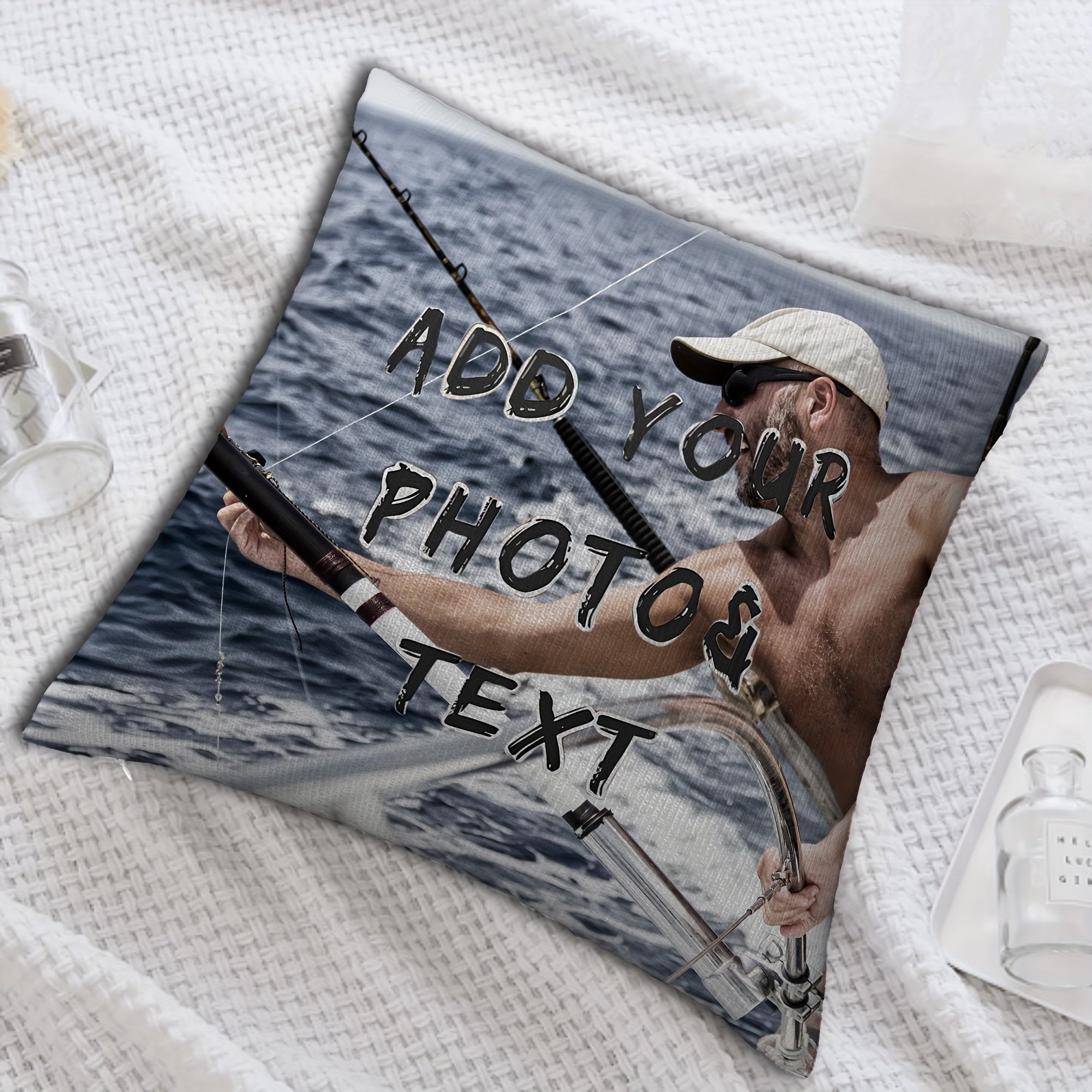 18x18 Custom Photo Pillowcase for Fishermen Personalized Gift Short Plush