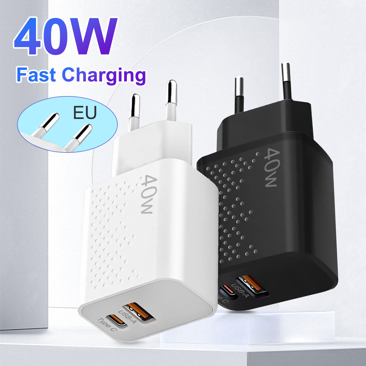 40W Dual Port USB-C Wall Charger with PD QC Fast Charging European Plug