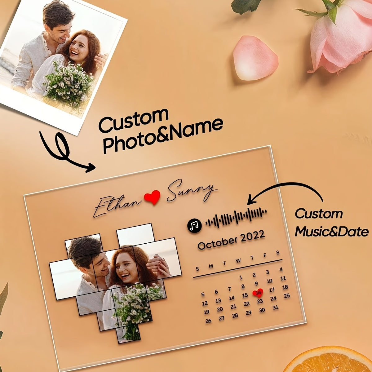 Personalized Heart-Shaped Acrylic Plaque Photo Frame Love Gift for Valentine's Day