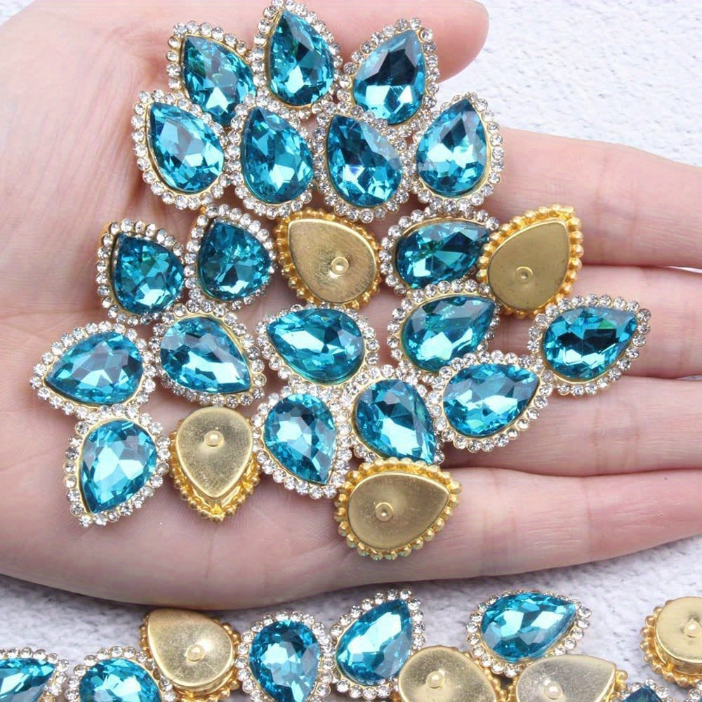 30 Pieces Tear Drop Acrylic Rhinestone Metal Embellishments for DIY Crafts Wedding Dress Accessories