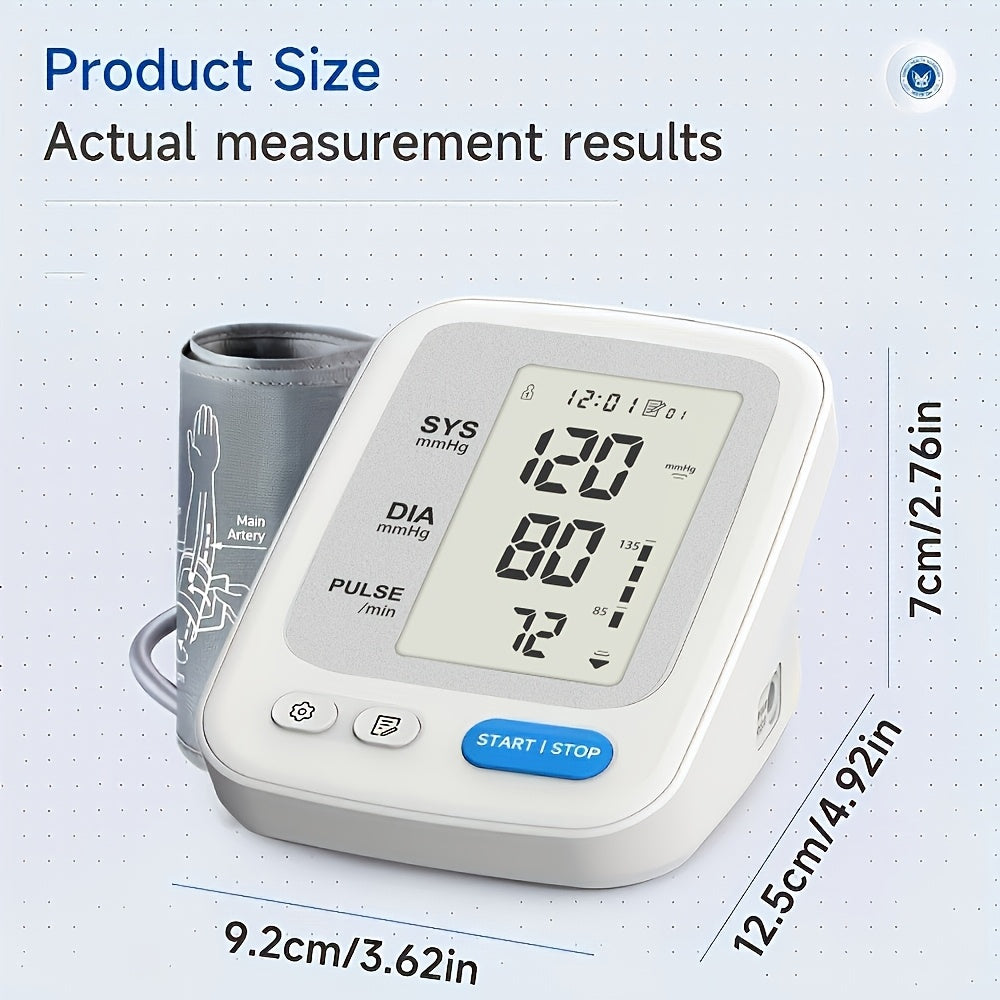 Upper Arm Blood Pressure Monitor with LCD Screen Portable White Cuff for Adults
