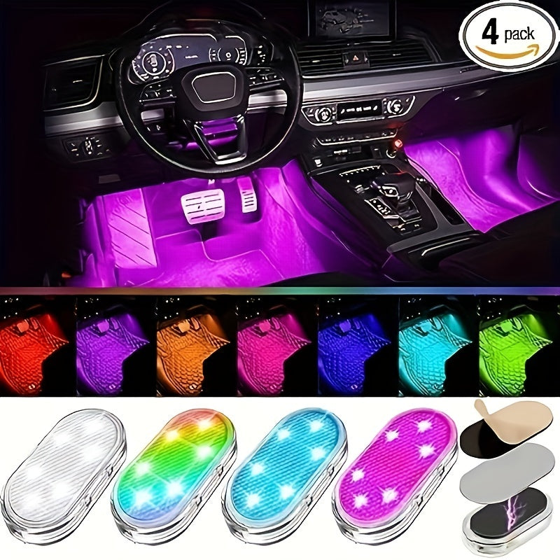7-Rangli Magnitli Avtomobil Ichki Muhiti Atmosfera Chiroqlari Simsiz USB-C Qayta Toʻldiriladigan LED Dekor