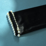 Black Long Fingerless Bridal Gloves with Pearl and Floral Embellishments for Weddings
