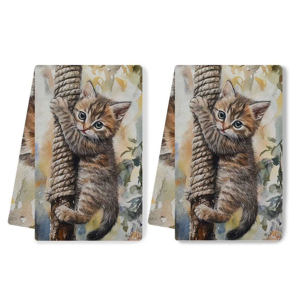 Juego de 2 toallas de cocina ultra suaves, absorbentes, 40x60 cm, diseño de gatito