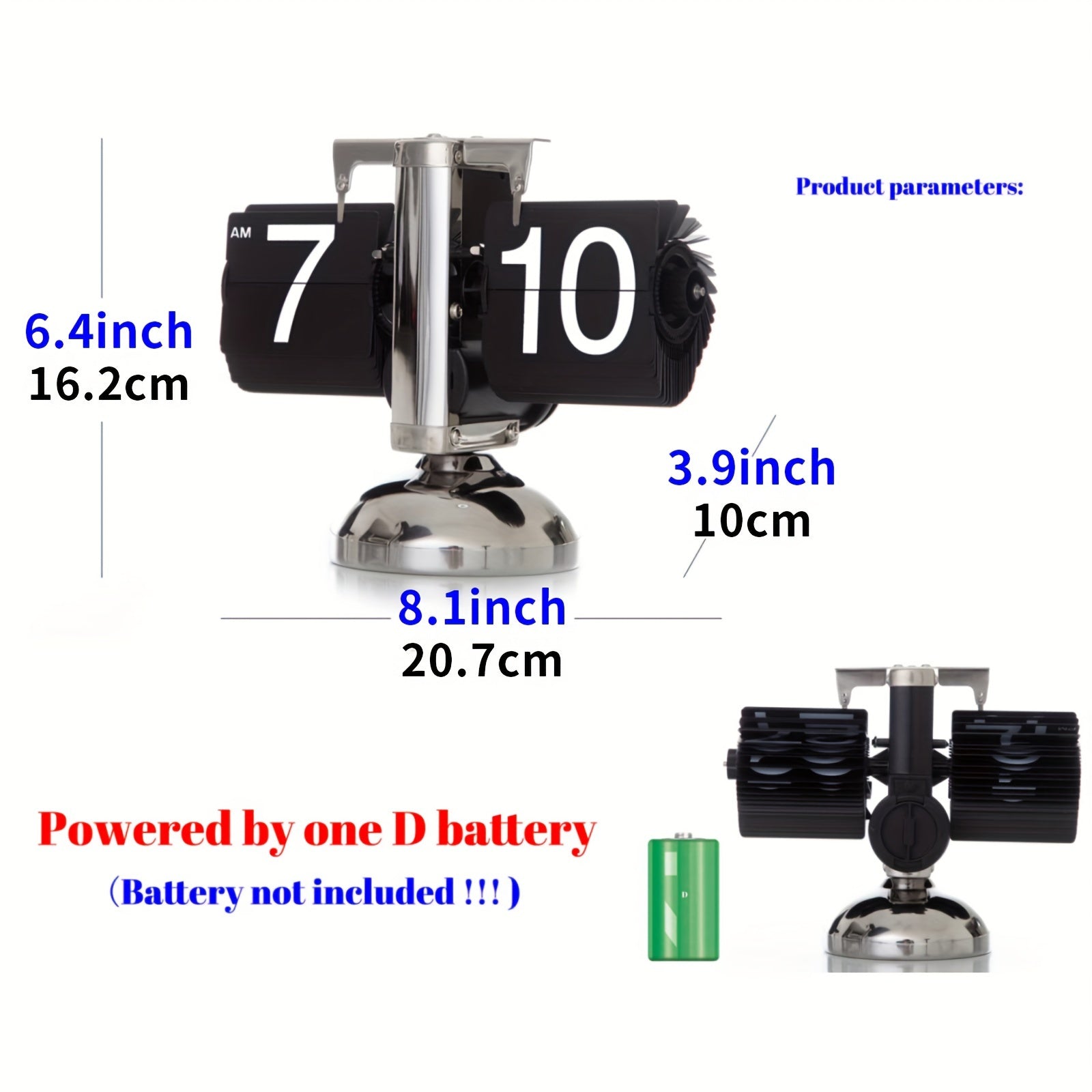 Digital Flip Clock Battery Powered Large Numbers for Home Office Outdoor Storage