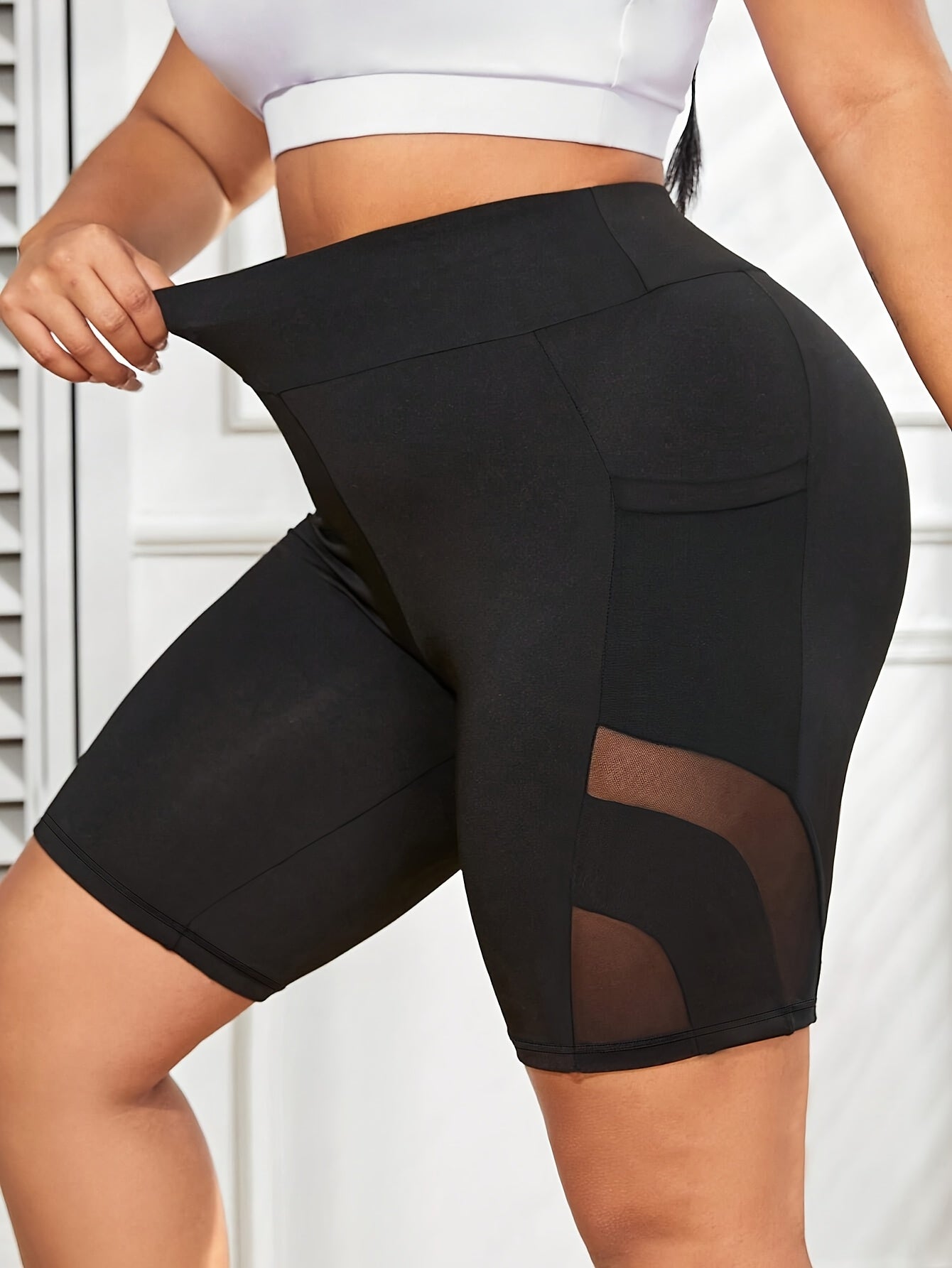 Plus Size High-Waisted Yoga Shorts for Women Breathable Workout Mesh Summer Activewear