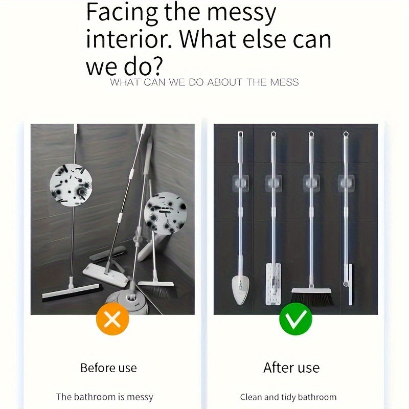 Wall-Mounted Plastic Mop and Broom Holder Clips Adjustable Storage Organizer for Kitchen Bathroom Garden