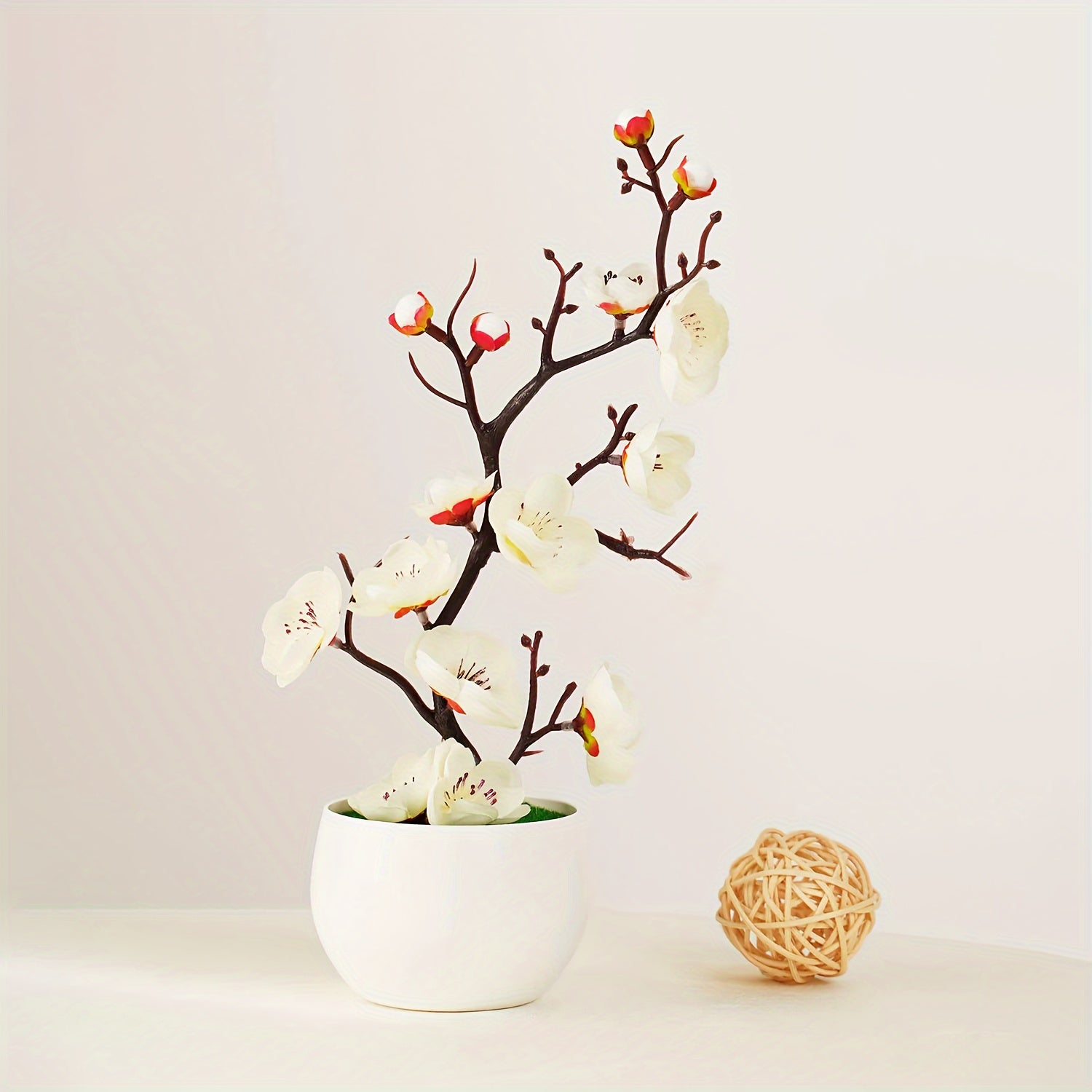 Artificial Plant Simulation Potted Bonsai with Plum Blossom and Wax Plum Branches for Home Decor