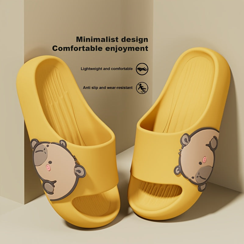 Women's EVA Slides Open-Toe Summer Sandals Black Yellow Beach & Indoor