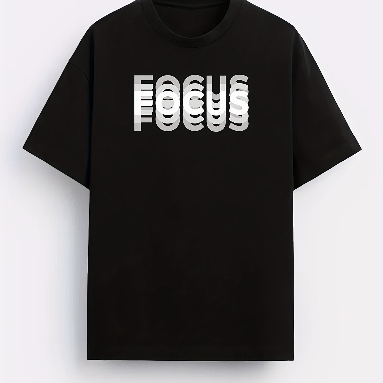 MBDMBD Erkaklar uchun Zamonaviy Harf Bosma T-Shirt, Oq rangda "FOCUS" Dizayni bilan. 180g/㎡ Polyester Aralashmasidan tayyorlangan.