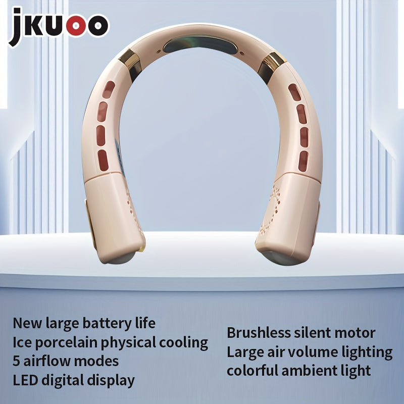 Portable Bladeless Neck Fan with Dual Motors LED Display Hands-Free Rechargeable USB for Travel Outdoor