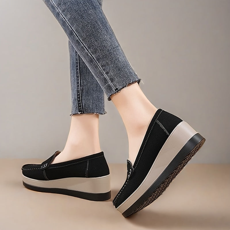 Women's Slip-On Loafers Black Synthetic Cushioned All-Season Casual Shoes