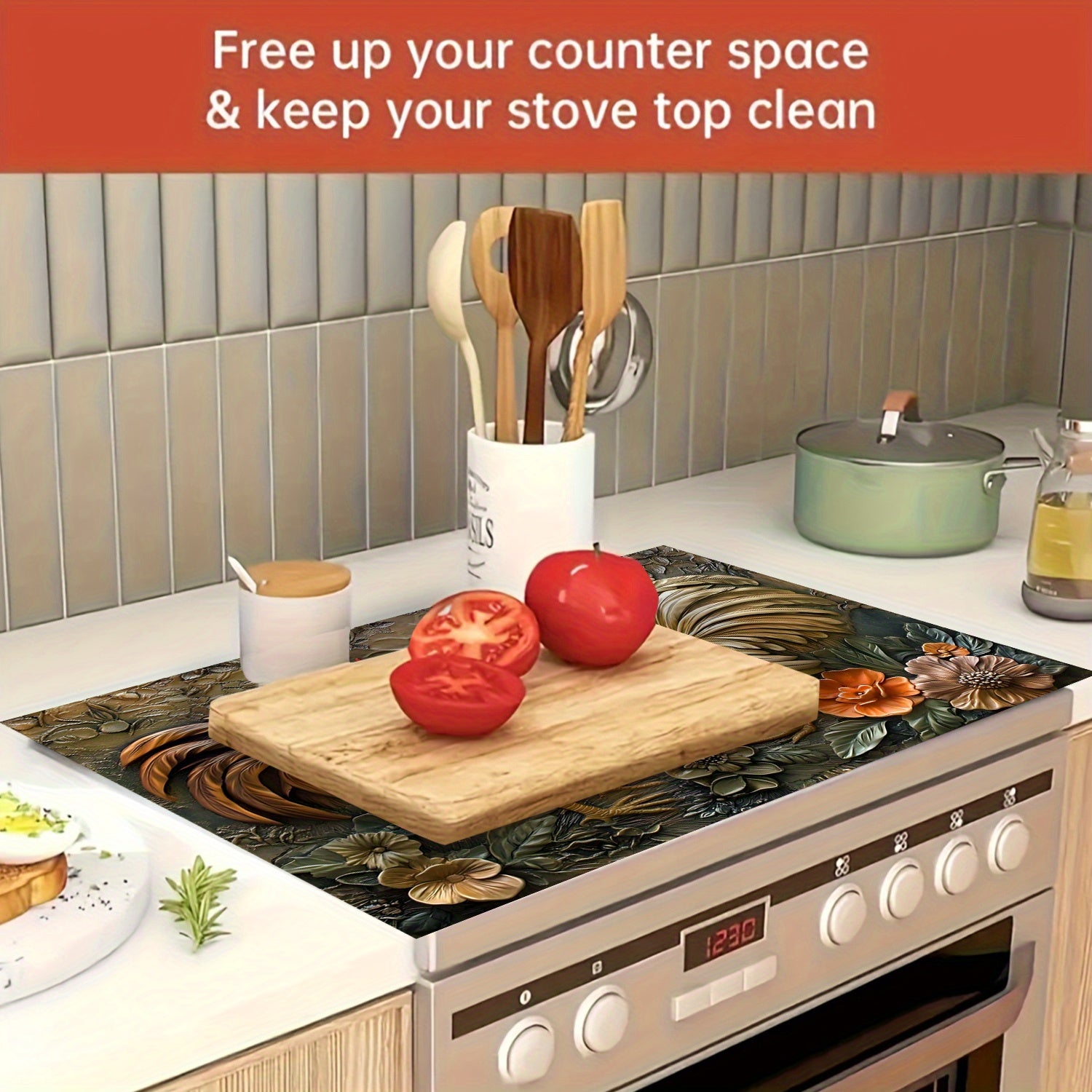 Rustik Qo'yloq va Gulbargli Pishirish Panelini issiqlikka chidamli, sirg'almas rezina himoyachisi, pechlar va pechlar uchun